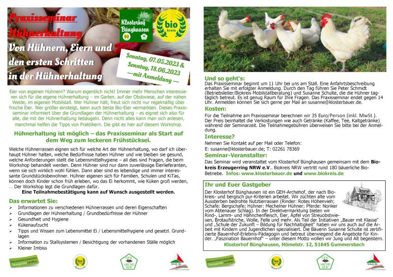 07.05.23: PraxisSeminar "Einführung in die - ökologische - Hühnerhaltung"