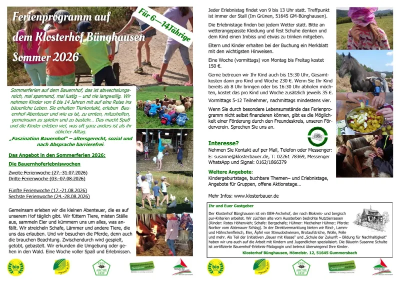 Sommerferien 2026 5. & 6. Woche